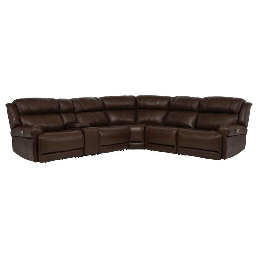 Bruno Brown Leather Power Reclining Sectional with 6PCS/3PWR  main image, 1 of 14 images.