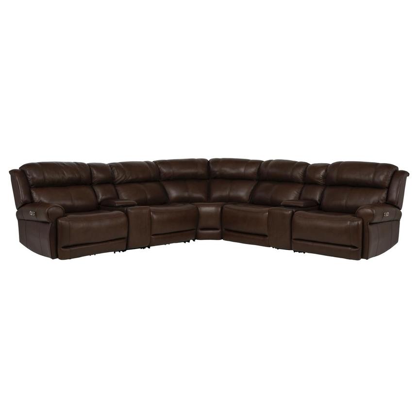 Bruno Brown Leather Power Reclining Sectional with 7PCS/3PWR  main image, 1 of 14 images.
