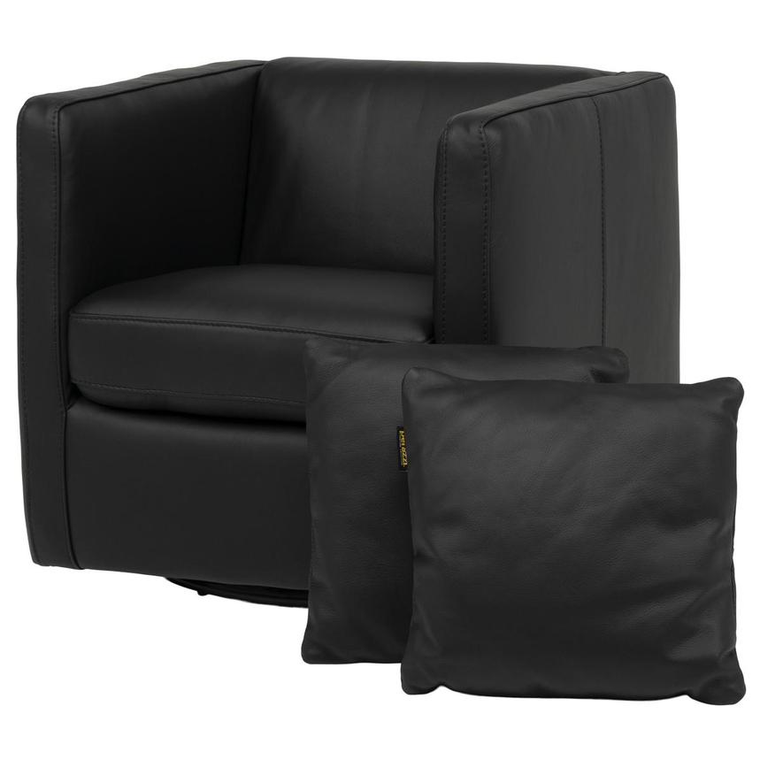 Cute Black Leather Swivel Accent Chair w/2 Pillows