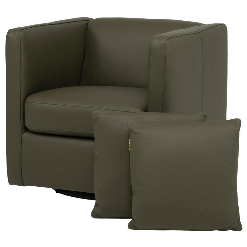 Cute Green Leather Swivel Accent Chair w/2 Pillows