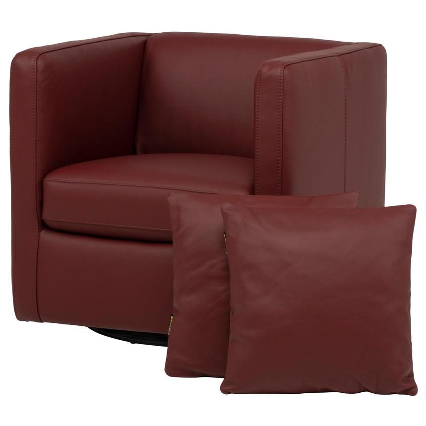 Cute Burgundy Leather Swivel Accent Chair w/2 Pillows