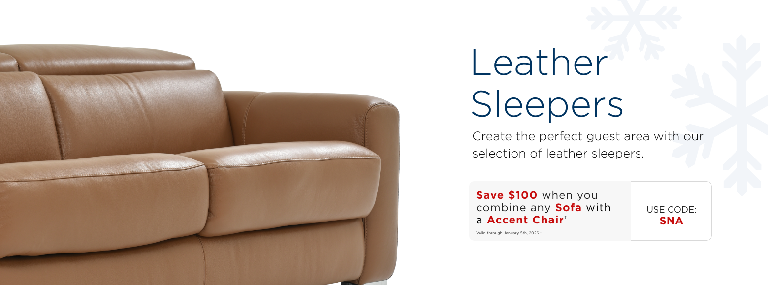 Leather Sleepers. Create the perfect guest area with our selection of leather sleepers. Choose yours now.Save $100 when you combine any sofa & accent chairValid through January 5th, 2025.†USE CODE: SNA