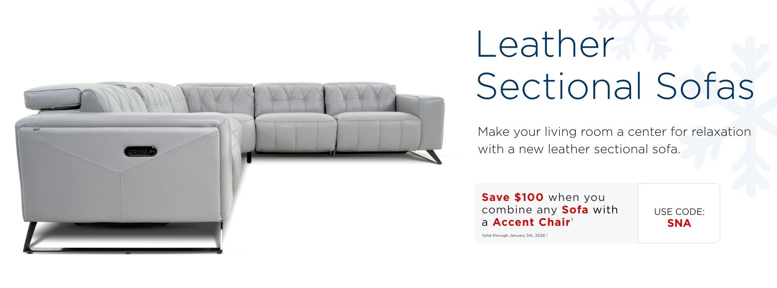 Leather sectionals. Make your living room a center for relaxation with a new leather sectional sofa.Save $100 when you combine any sofa & accent chairValid through January 5th, 2025.†USE CODE: SNA